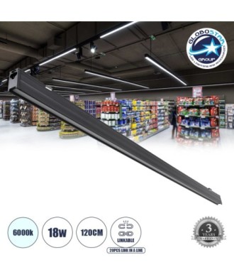 GLOBOSTAR® OFFICE 61023 Μοντέρνο Γραμμικό Επεκτεινόμενο Φωτιστικό Οροφής LED 18W 2230lm 120° AC 220-240V IP20 Ψυχρό Λευκό 6000K - Lumileds SMD Chip - Μαύρο Ματ - Μ120 x Π2 x Υ4cm - 3 Χρόνια Εγγύηση